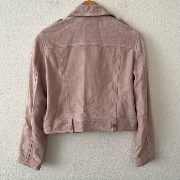 NEW All Saints Ayra Suede Biker jacket in pink size 6 - Picture 9 of 12